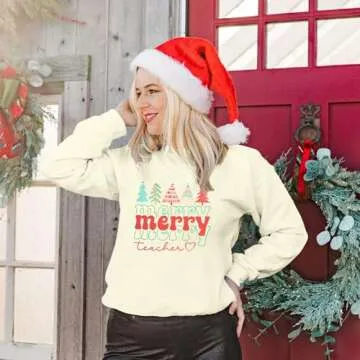 MOUSYA Christmas Teacher Sweashirt Woman Teacher Appreciation Gifts Shirt Casual Crewneck Long Sleeve Pullover Tops