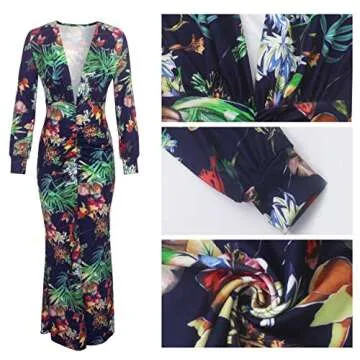 Elegant Floral Formal Dresses for Women Sexy Bodycon V Neck Cocktail Floor Length Prom Long Dress for Evening Party(2X-Large) Flower
