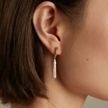 LOOYUUPEE Real Natural Baroque Pearl Earrings for Women, Streamer Pearl Earrings Irregularity Earrings Handmade Jewelry Gift for Her Lover (14K Gold Filled)