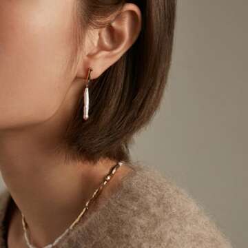 LOOYUUPEE Real Natural Baroque Pearl Earrings for Women, Streamer Pearl Earrings Irregularity Earrings Handmade Jewelry Gift for Her Lover (14K Gold Filled)