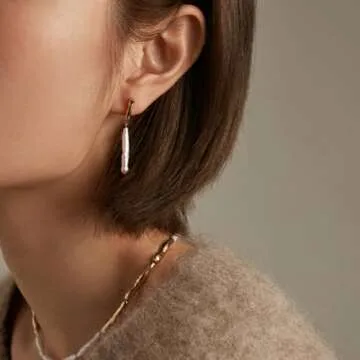 LOOYUUPEE Real Natural Baroque Pearl Earrings for Women, Streamer Pearl Earrings Irregularity Earrings Handmade Jewelry Gift for Her Lover (14K Gold Filled)