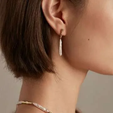 LOOYUUPEE Real Natural Baroque Pearl Earrings for Women, Streamer Pearl Earrings Irregularity Earrings Handmade Jewelry Gift for Her Lover (14K Gold Filled)