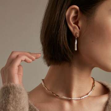 LOOYUUPEE Real Natural Baroque Pearl Earrings for Women, Streamer Pearl Earrings Irregularity Earrings Handmade Jewelry Gift for Her Lover (14K Gold Filled)