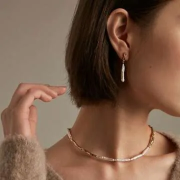 LOOYUUPEE Real Natural Baroque Pearl Earrings for Women, Streamer Pearl Earrings Irregularity Earrings Handmade Jewelry Gift for Her Lover (14K Gold Filled)