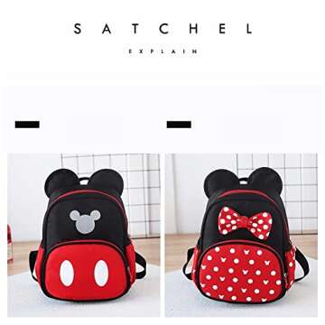 Cute Mini Backpacks, Red Cartoon Bag, Mouse Ears Bowknot Travel Daypack