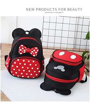 Cute Mini Backpacks, Red Cartoon Bag, Mouse Ears Bowknot Travel Daypack