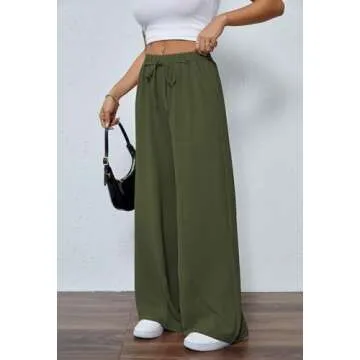 Womens CasualHigh Waist Pants Drawstring Loose Fit Summer Work Pants Trousers with Side Pockets Avocado M
