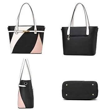 Nevenka Top Handle Handbags for Ladies PU Leather Tote Purse Women Crossbody Shoulder Bags (Black)