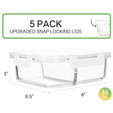 36 Oz Glass Meal Prep Containers with Snap Lock Lids