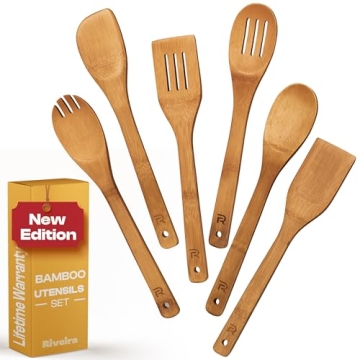 Riveira 6-Piece Dark Bamboo Cooking Spoon Set - Premium Utensils