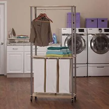 Household Essentials Modern 3 Bag Laundry Center, Light Ash Sorter, Triple, Natural