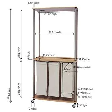 Household Essentials Modern 3 Bag Laundry Center, Light Ash Sorter, Triple, Natural