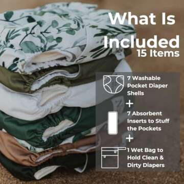 Nora's Nursery Morning Dew Cloth Diapers 7 Pack with Inserts & Wet Bag