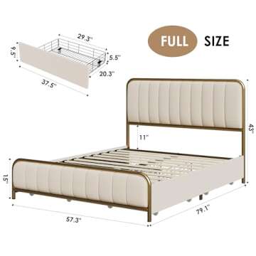 Elegant HITHOS Upholstered Full Size Bed Frame with 4 Storage Drawers and Soft Headboard