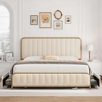 HITHOS Full Size Bed Frame with Storage Drawers