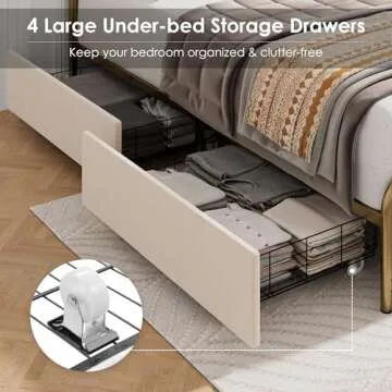 HITHOS Full Size Bed Frame with Storage Drawers