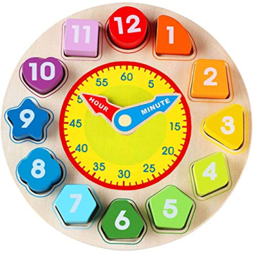 Jamohom Wooden Shape Sorting Clock Puzzle-Teaching Time Sorting Number Blocks, Stacking Sorter Jigsa...