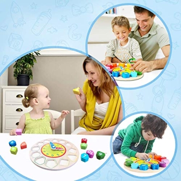 Jamohom Wooden Shape Sorting Clock Puzzle for Kids Early Learning Educational Toy