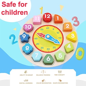 Jamohom Wooden Shape Sorting Clock Puzzle for Kids Early Learning Educational Toy
