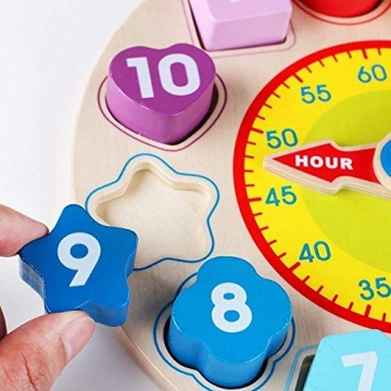 Jamohom Wooden Shape Sorting Clock Puzzle for Kids Early Learning Educational Toy