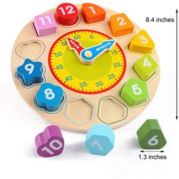 Jamohom Wooden Shape Sorting Clock Puzzle for Kids Early Learning Educational Toy