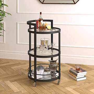 Henn&Hart Round Bar Cart - Stylish Blackened Bronze Finish