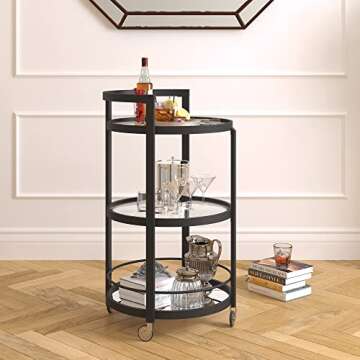 Henn&Hart Round Bar Cart - Stylish Blackened Bronze Finish