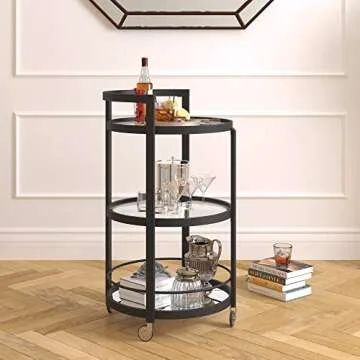 Henn&Hart Round Bar Cart - Stylish Blackened Bronze Finish