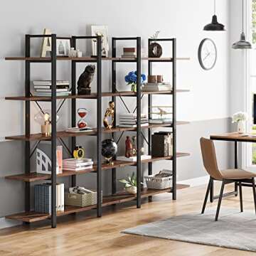 Tribesigns 5-Tier Bookshelf, Vintage Industrial Style Bookcase 72 H x 12 W x 47L Inches