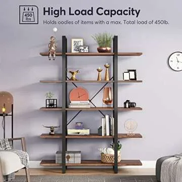 Tribesigns 5-Tier Bookshelf, Vintage Industrial Style Bookcase 72 H x 12 W x 47L Inches