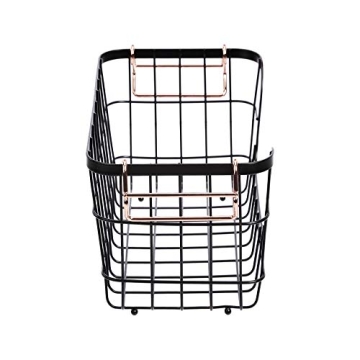 Amazon Basics Stackable Metal Wire Rectangular Storage Basket Set For Kitchen or Bathroom, 2 Count, Black