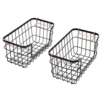 Amazon Basics Stackable Metal Wire Rectangular Storage Basket Set For Kitchen or Bathroom, 2 Count, Black