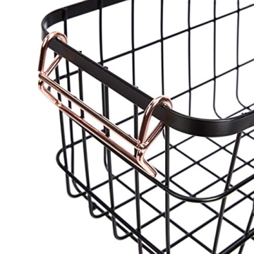 Amazon Basics Stackable Metal Wire Rectangular Storage Basket Set For Kitchen or Bathroom, 2 Count, Black