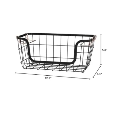 Amazon Basics Stackable Metal Wire Rectangular Storage Basket Set For Kitchen or Bathroom, 2 Count, Black