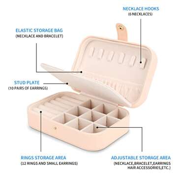 FEISCON Travel Jewelry Case Jewelry Organizer Box with Two Layer Portable Small Jewelry Storage Case Accessories Holder/Pink