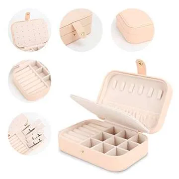 FEISCON Travel Jewelry Case Jewelry Organizer Box with Two Layer Portable Small Jewelry Storage Case Accessories Holder/Pink