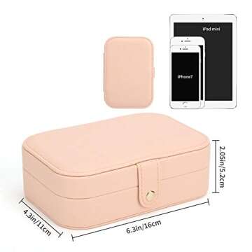 FEISCON Travel Jewelry Case Jewelry Organizer Box with Two Layer Portable Small Jewelry Storage Case Accessories Holder/Pink