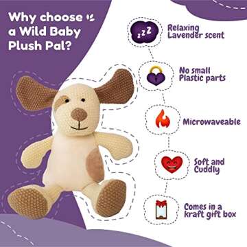 WILD BABY Dog Weighted Stuffed Animals - Microwavable Animals with Lavender, 12 inch Heatable Plush for Kids - Soft, Cuddly, Warming Stuffed Animal for Baby - Gift Box Ready