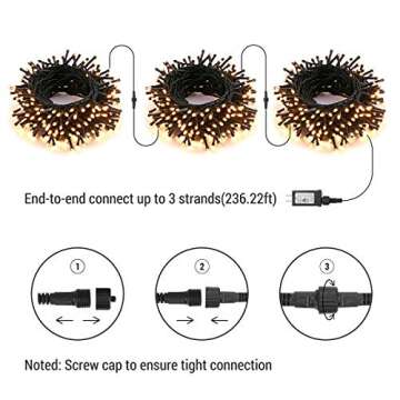Brizled Outdoor Christmas Lights, 78.74ft 240 LED Christmas Lights, Plug in Christmas Tree Lights Connectable, 8 Modes Mini Led String Lights Waterproof for Indoor Outside Xmas Decorations Warm White