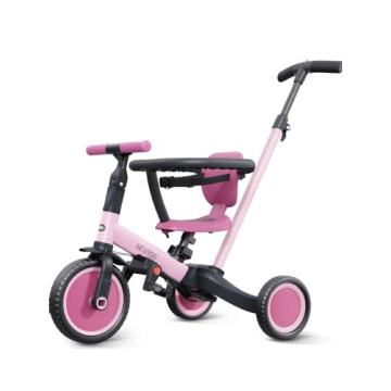 newyoo 5-in-1 Toddler Tricycle - Convertible Balance Bike & Push Trike for Ages 1-3, Pink