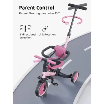 newyoo 5-in-1 Convertible Toddler Tricycle Pink TR008