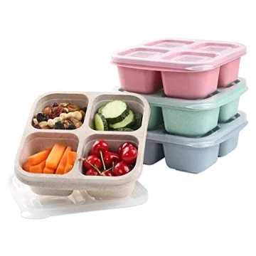 TurtingAs Snack Containers, 4 Pack Reusable Bento Snack Box, 4 Compartments Meal Prep Lunch Containe...