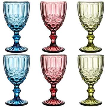 YOUEON Set of 6 Colored Wine Goblets - Elegant Drinkware