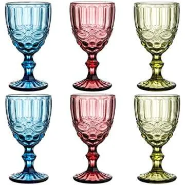 YOUEON Set of 6 Colored Wine Goblets - Elegant Drinkware