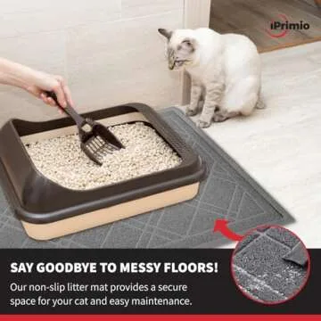 Iprimio Cat Litter Box Mat, 42x36", Gray - Cat Litter Trapping Mat - Mesh Mat Catches Litter - Kitty Litter Mat - Large Cat Litter Mat - Repels Odor, Easy Clean Non Slip Kitty Litter Trapper Mats