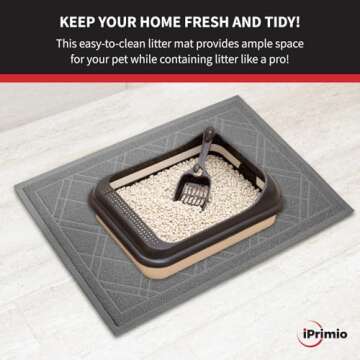 Iprimio Cat Litter Box Mat, 42x36", Gray - Cat Litter Trapping Mat - Mesh Mat Catches Litter - Kitty Litter Mat - Large Cat Litter Mat - Repels Odor, Easy Clean Non Slip Kitty Litter Trapper Mats