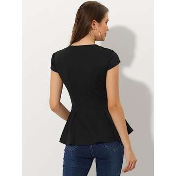 Allegra K Women's Elegant Dressy Round Neck Workwear Cap Sleeve Peplum Blouse Top X-Large Black