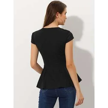 Allegra K Women's Elegant Dressy Round Neck Workwear Cap Sleeve Peplum Blouse Top X-Large Black