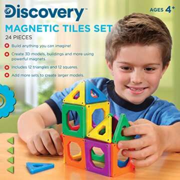 Discovery 24-Piece 3D Magnetic Tile Set in 6 Colors, Construction Building Block Creativity Kit, Edu...