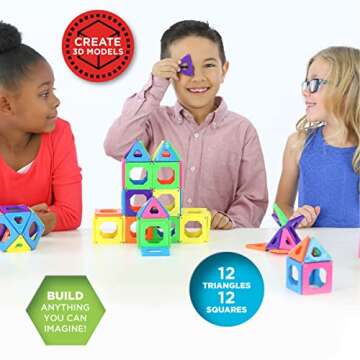 Discovery 24-Piece 3D Magnetic Tile Set in 6 Colors, Construction Building Block Creativity Kit, Educational Learning STEM Toy, Safe Non-Toxic Engineering Development Preschool Activity, Kids Age 4+